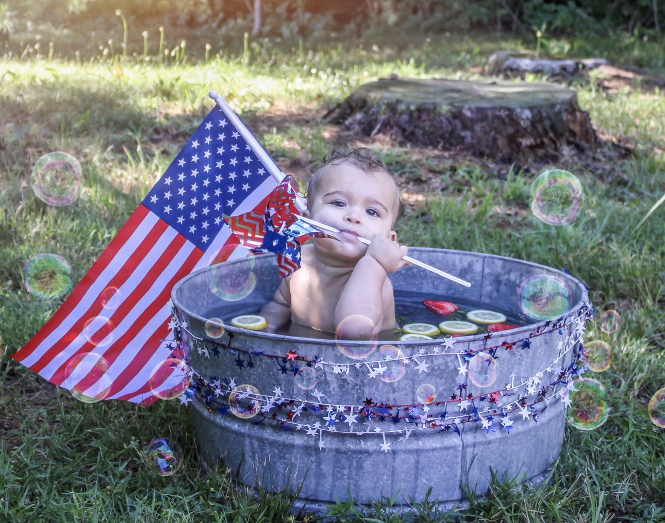 Baby in a patriotic outdoor portrait